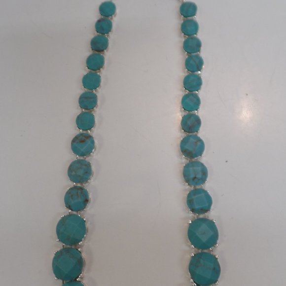 BNWT Ralph Lauren Silvertone & Faux Turquoise Necklace Adj 18.5" - Picture 7 of 10